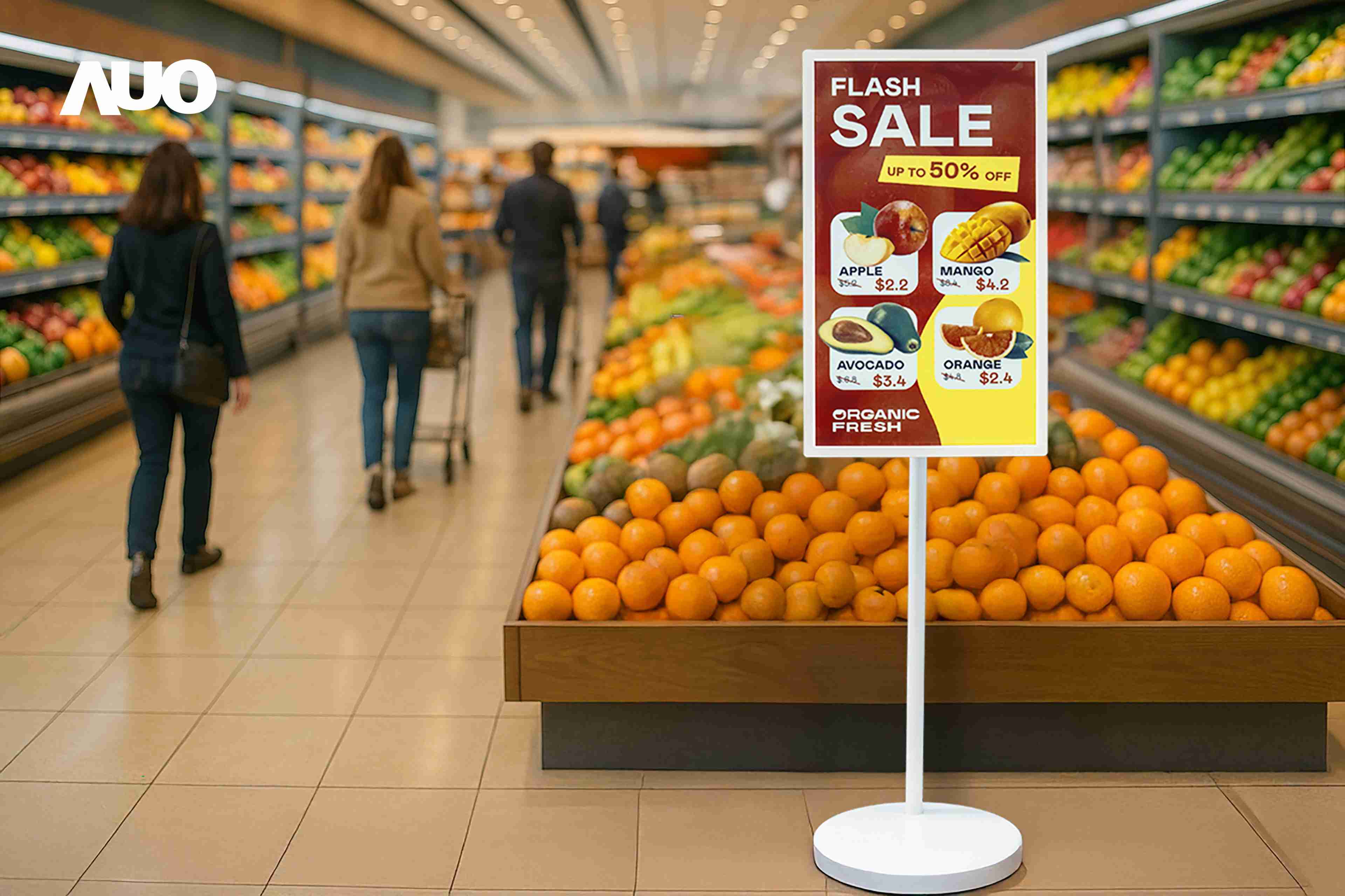 达擎首亮相低功耗、、全彩的〝aecoPost电子纸解决方案〞，，仅在更新画面时需要微量的电力驱动，，，，无需布建电线的便捷设计，，使其可灵活应用、、、随意置放，，，并可透过云端或行动装置app，，轻松管理及排程广告内容，，，，晋升店头营销利器。。。